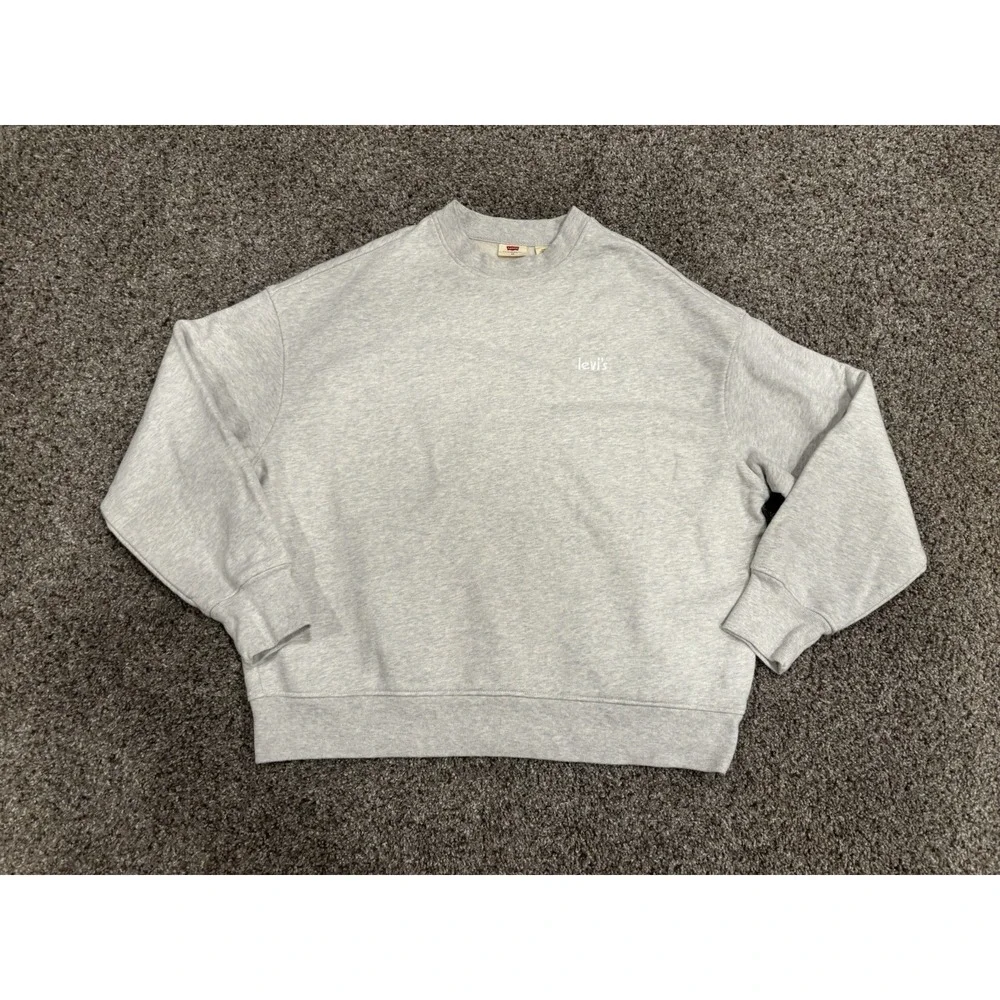 Levi's Light Gray Crewneck Sweatshirt Size XS Minimal Logo Casual 100% Cotton